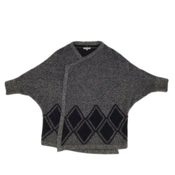 Madewell Open Front Draped Cardigan Sweater Womens Size XS/S Gray Black Argyle - Picture 4 of 12